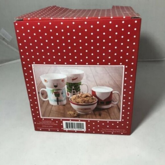 Christmas Holiday Ceramic Bowl Mug Set Of 2 Santa Christmas - Picture 7 of 12